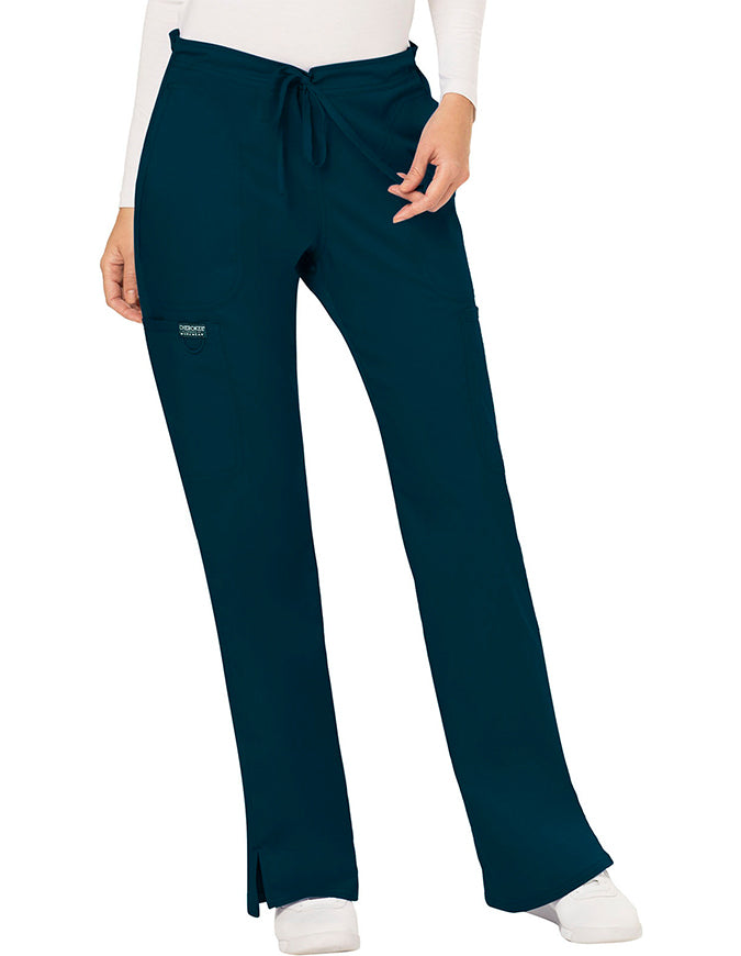 Cherokee Workwear Revolution Womens Mid Rise Moderate Flare Drawstring Tall Pant -  Caribbean Blue