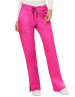 Cherokee Workwear Revolution Womens Mid Rise Moderate Flare Drawstring Tall Pant - Electric Pink