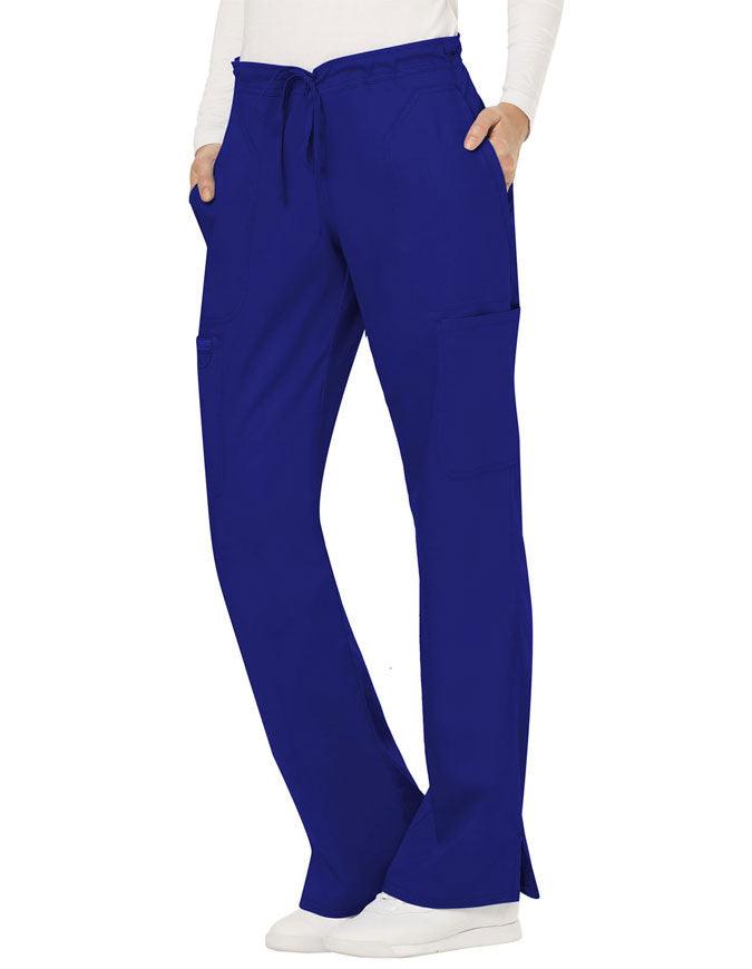 Cherokee Workwear Revolution Womens Mid Rise Moderate Flare Drawstring Petite Pant - Galaxy Blue