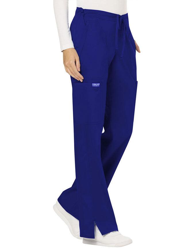 Cherokee Workwear Revolution Womens Mid Rise Moderate Flare Drawstring Petite Pant - Galaxy Blue