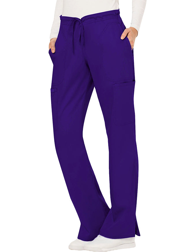 Cherokee Workwear Revolution Womens Mid Rise Moderate Flare Drawstring Tall Pant -  Grape