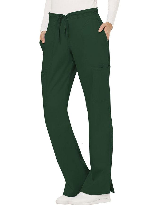 Cherokee Workwear Revolution Womens Mid Rise Moderate Flare Drawstring Petite Pant - Hunter Green