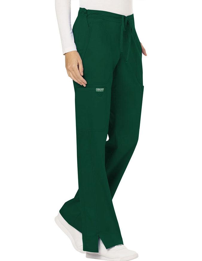 Cherokee Workwear Revolution Womens Mid Rise Moderate Flare Drawstring Petite Pant - Hunter Green