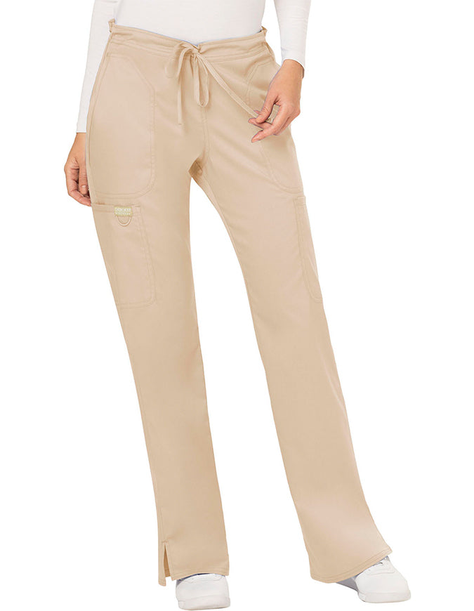 Cherokee Workwear Revolution Womens Mid Rise Moderate Flare Drawstring Tall Pant  - Khaki