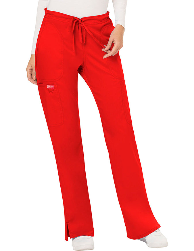 Cherokee Workwear Revolution Womens Mid Rise Moderate Flare Drawstring Tall Pant -  Red