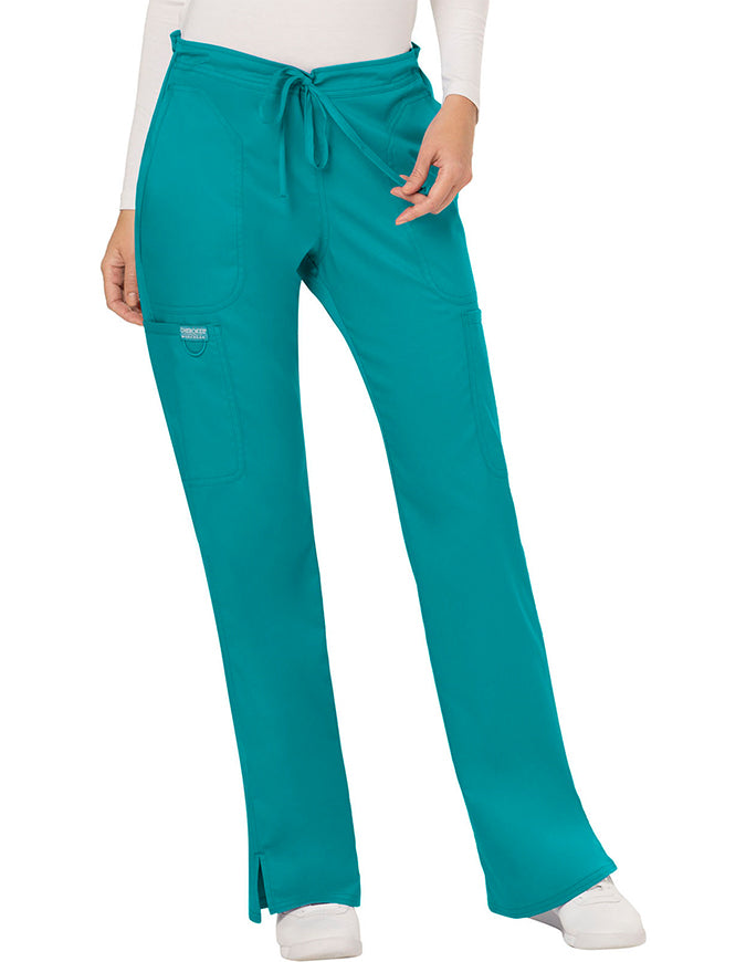 Cherokee Workwear Revolution Womens Mid Rise Moderate Flare Drawstring Tall Pant -  Teal Blue