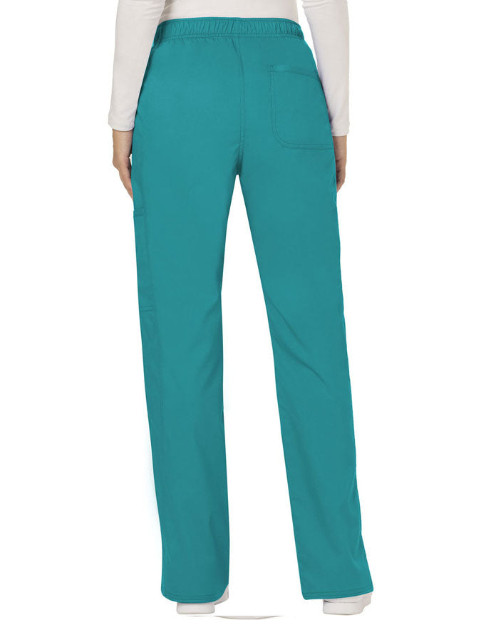 Cherokee Workwear Revolution Womens Mid Rise Moderate Flare Drawstring Pant - Teal Blue