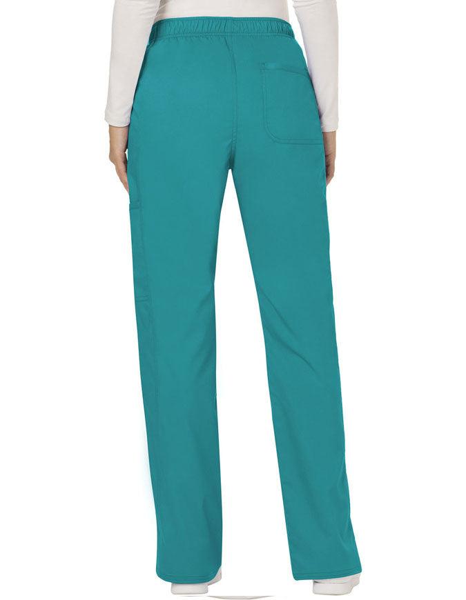 Cherokee Workwear Revolution Womens Mid Rise Moderate Flare Drawstring Petite Pant - Teal Blue