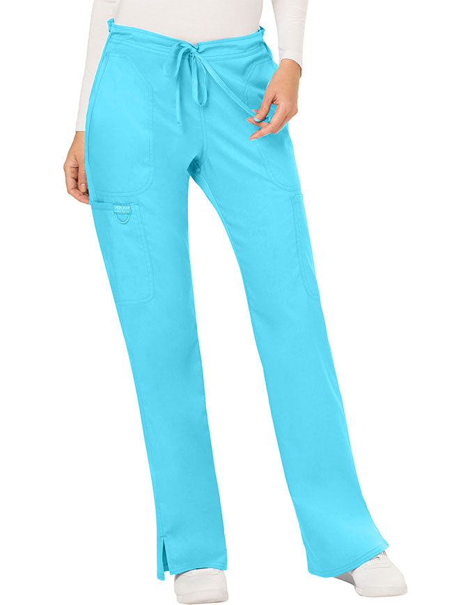 Cherokee Workwear Revolution Womens Mid Rise Moderate Flare Drawstring Tall Pant - Turquoise