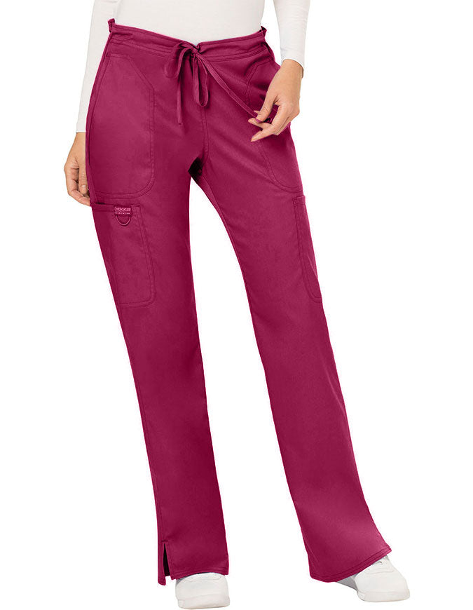 Cherokee Workwear Revolution Womens Mid Rise Moderate Flare Drawstring Tall Pant -  Wine