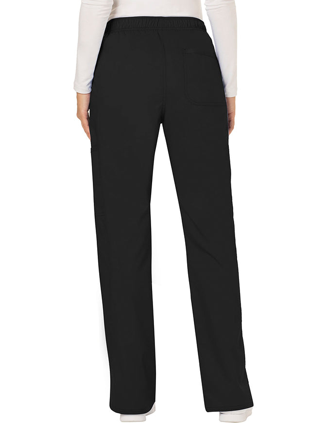 Cherokee Workwear Revolution Womens Mid Rise Moderate Flare Drawstring Pant - Black