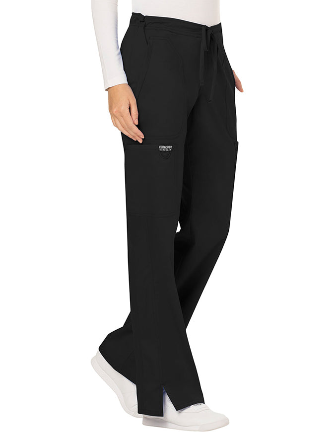 Cherokee Workwear Revolution Womens Mid Rise Moderate Flare Drawstring Pant - Black