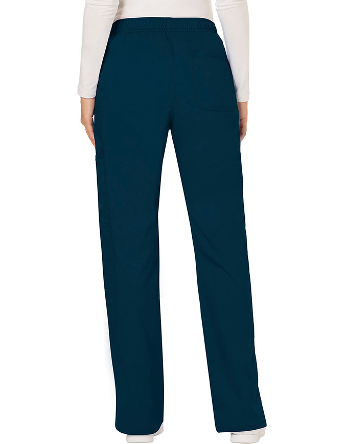 Cherokee Workwear Revolution Womens Mid Rise Moderate Flare Drawstring Pant - Caribbean Blue