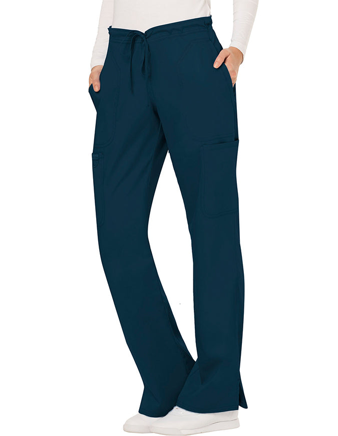 Cherokee Workwear Revolution Womens Mid Rise Moderate Flare Drawstring Pant - Caribbean Blue