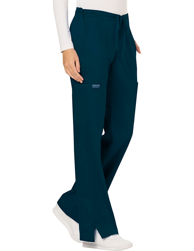 Cherokee Workwear Revolution Womens Mid Rise Moderate Flare Drawstring Pant - Caribbean Blue