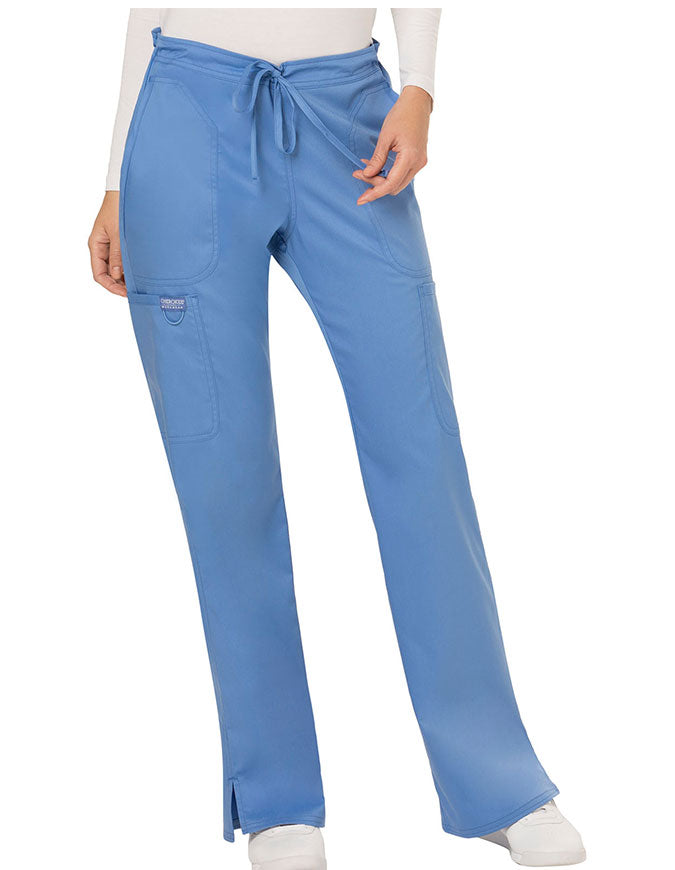 Cherokee Workwear Revolution Womens Mid Rise Moderate Flare Drawstring Pant - Ciel blue