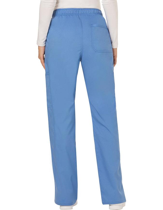 Cherokee Workwear Revolution Womens Mid Rise Moderate Flare Drawstring Petite Pant - Ciel