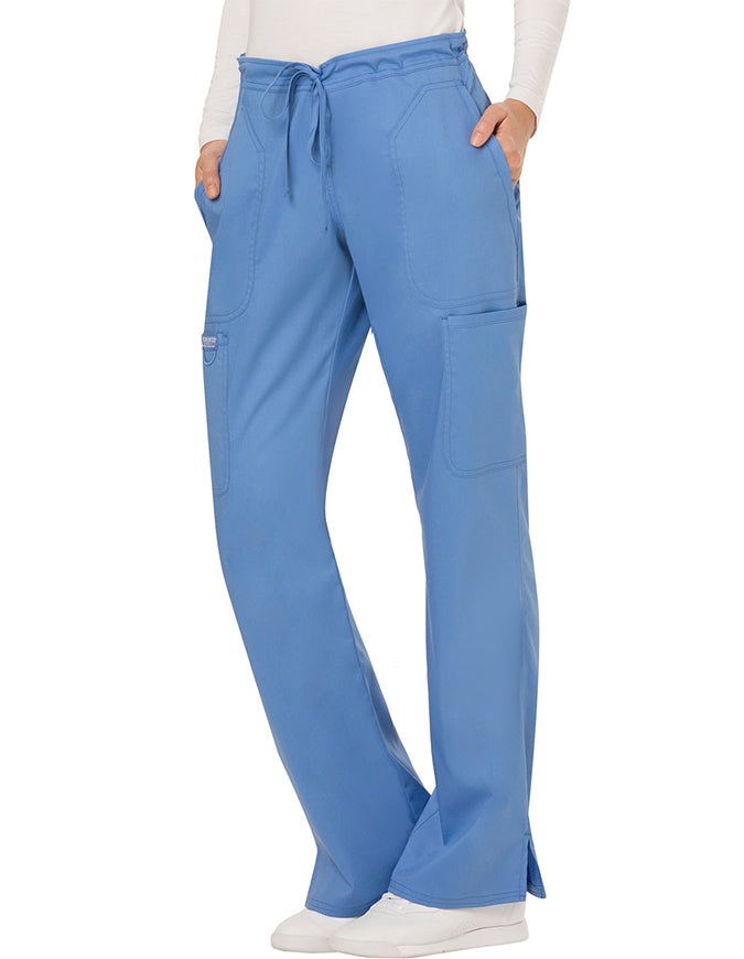 Cherokee Workwear Revolution Womens Mid Rise Moderate Flare Drawstring Pant - Ciel blue