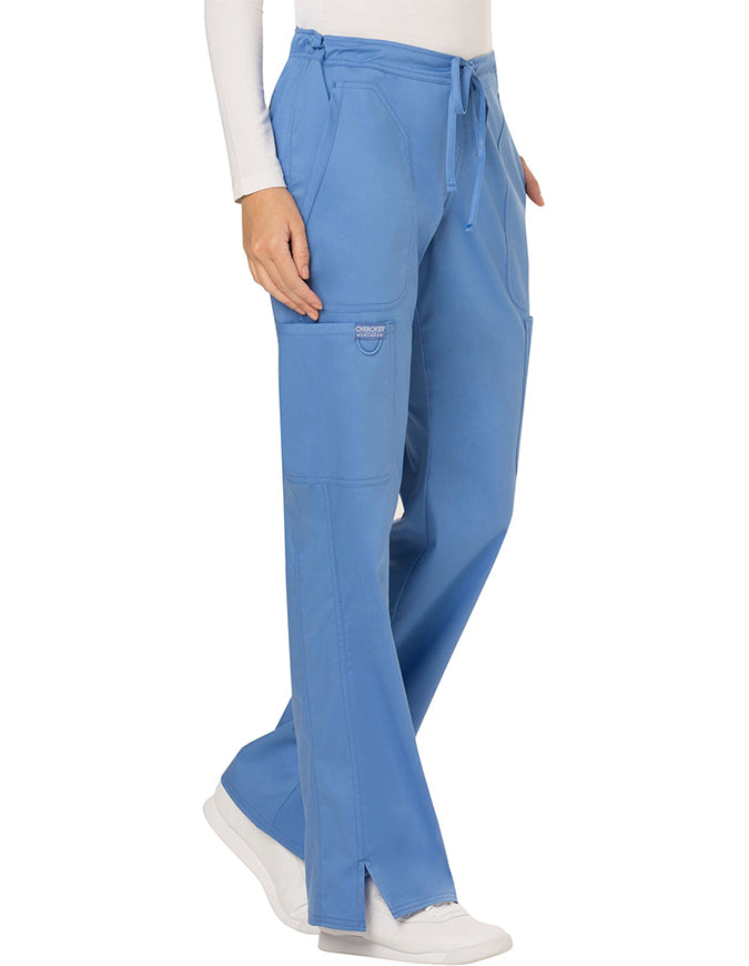 Cherokee Workwear Revolution Womens Mid Rise Moderate Flare Drawstring Pant - Ciel blue