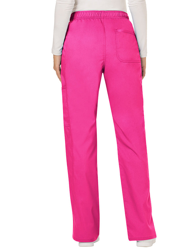 Cherokee Workwear Revolution Womens Mid Rise Moderate Flare Drawstring Pant - Electric Pink