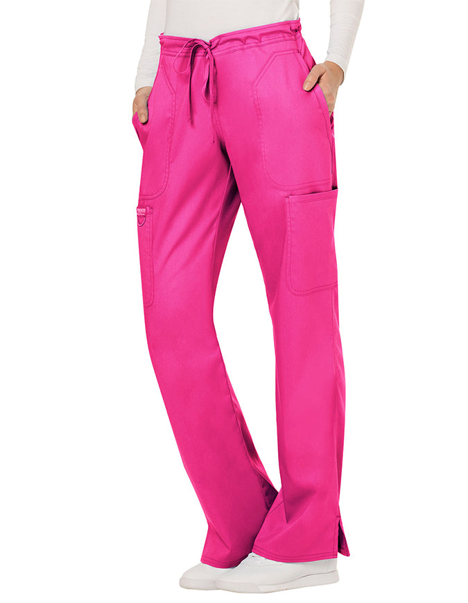 Cherokee Workwear Revolution Womens Mid Rise Moderate Flare Drawstring Pant - Electric Pink