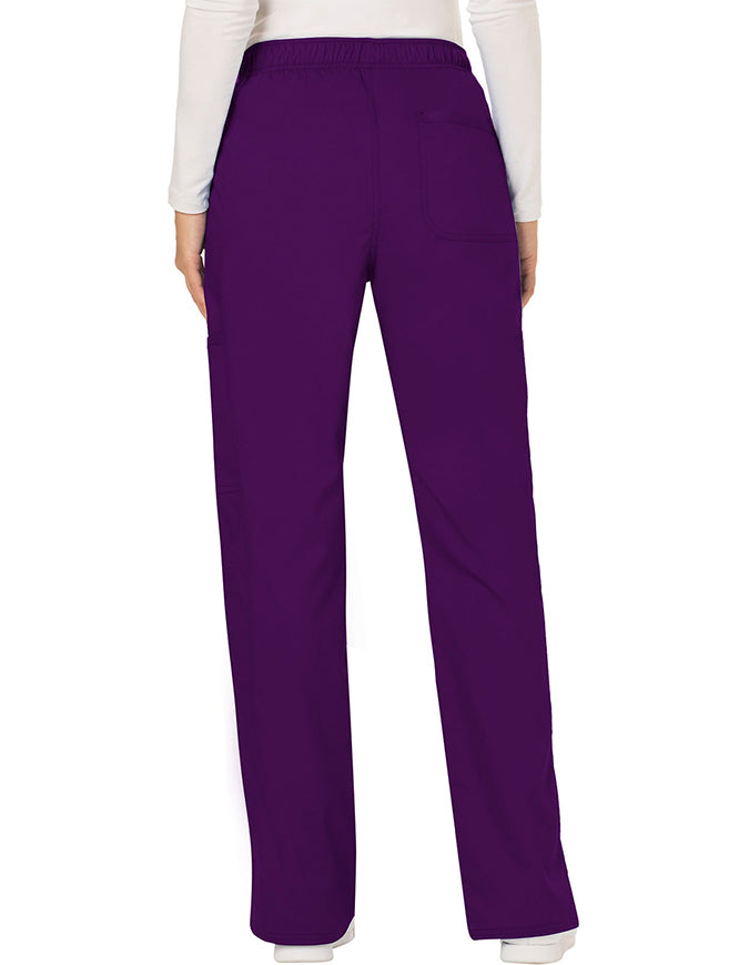 Cherokee Workwear Revolution Womens Mid Rise Moderate Flare Drawstring Pant - Eggplant