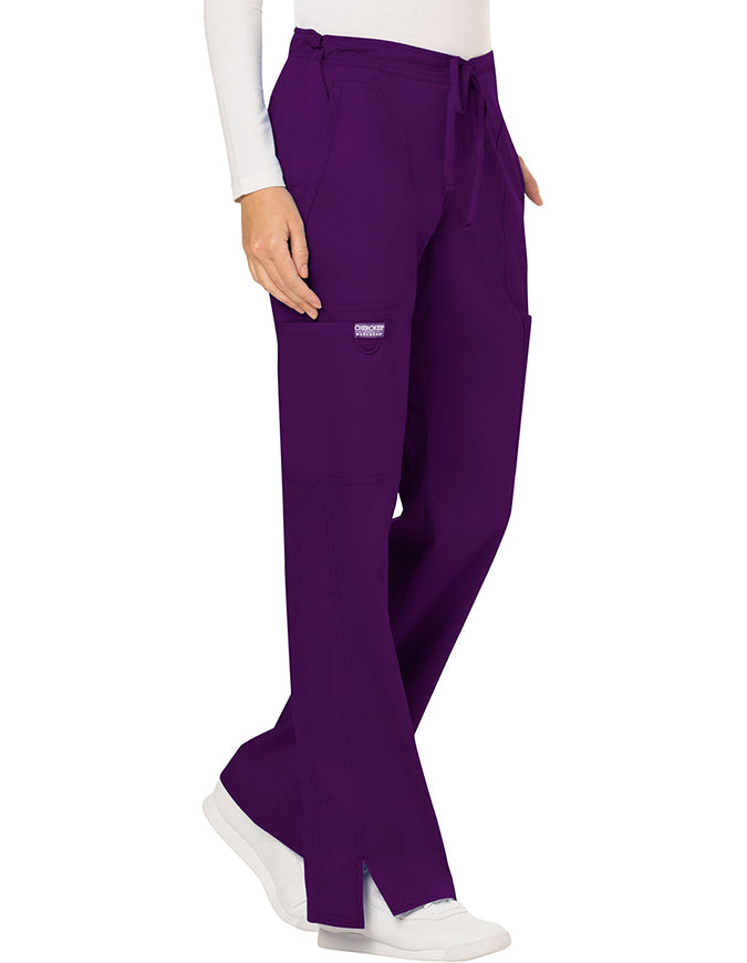 Cherokee Workwear Revolution Womens Mid Rise Moderate Flare Drawstring Pant - Eggplant