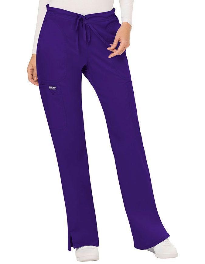 Cherokee Workwear Revolution Womens Mid Rise Moderate Flare Drawstring Tall Pant -  Grape