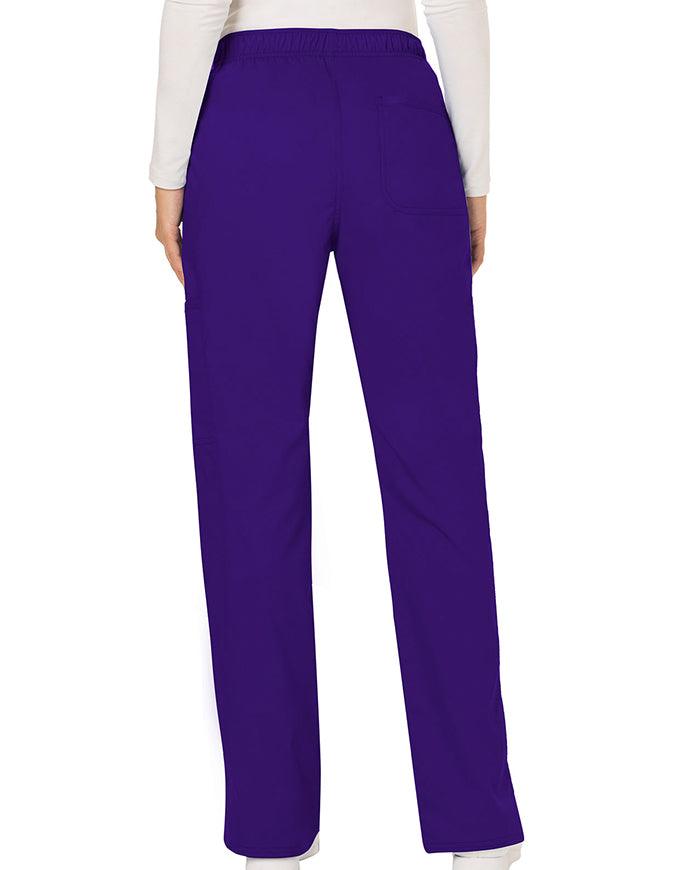 Cherokee Workwear Revolution Womens Mid Rise Moderate Flare Drawstring Petite Pant - Grape