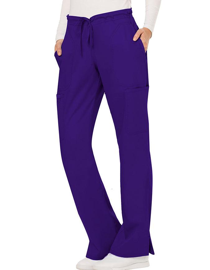 Cherokee Workwear Revolution Womens Mid Rise Moderate Flare Drawstring Petite Pant - Grape