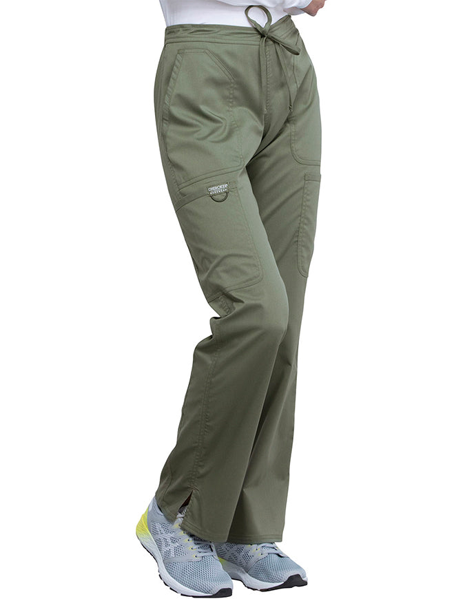 Cherokee Workwear Revolution Womens Mid Rise Moderate Flare Drawstring Pant - Olive