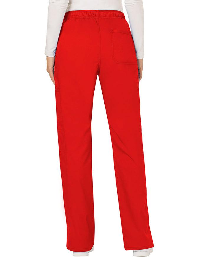 Cherokee Workwear Revolution Womens Mid Rise Moderate Flare Drawstring Petite Pant - Red