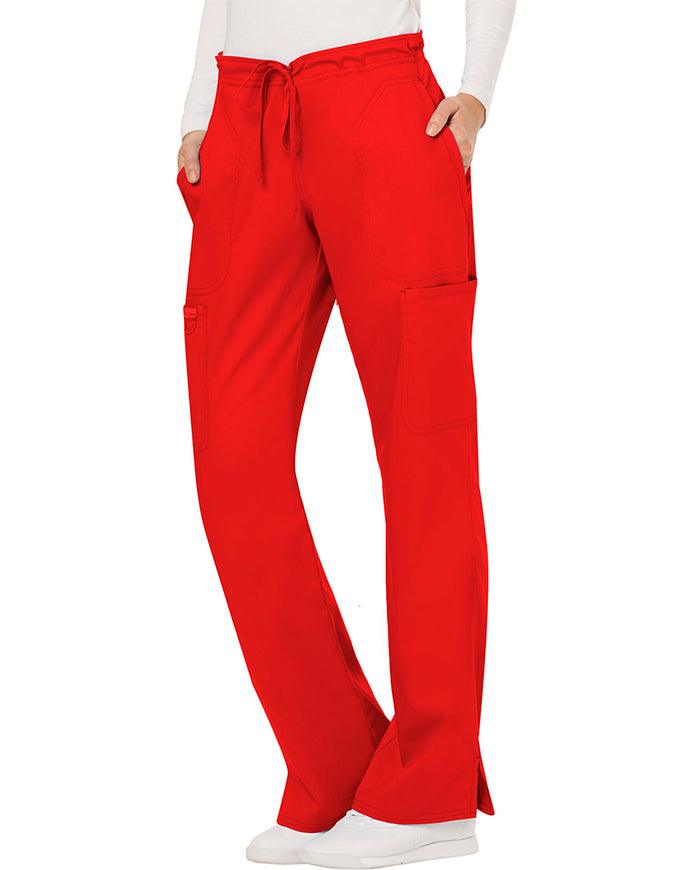 Cherokee Workwear Revolution Womens Mid Rise Moderate Flare Drawstring Petite Pant - Red