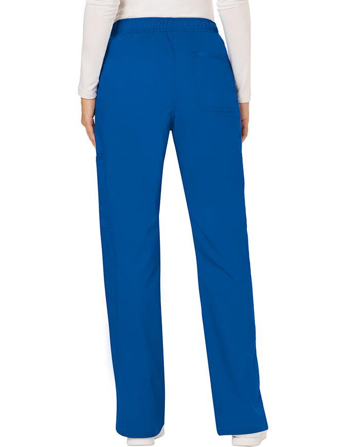 Cherokee Workwear Revolution Womens Mid Rise Moderate Flare Drawstring Petite Pant - Royal