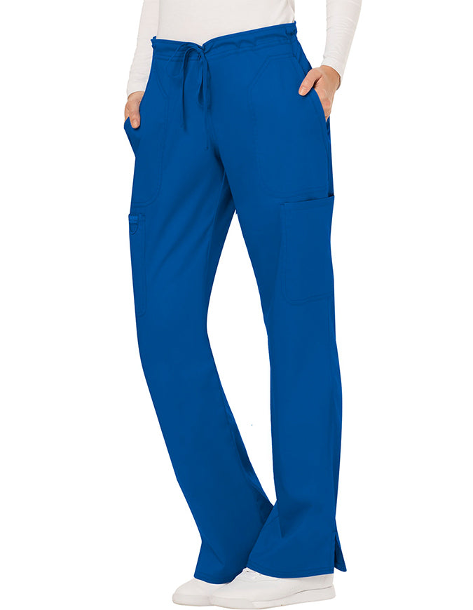 Cherokee Workwear Revolution Womens Mid Rise Moderate Flare Drawstring Pant - Royal