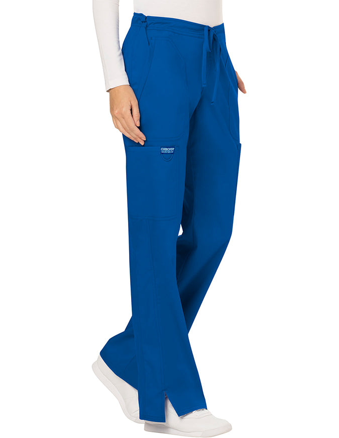 Cherokee Workwear Revolution Womens Mid Rise Moderate Flare Drawstring Pant - Royal