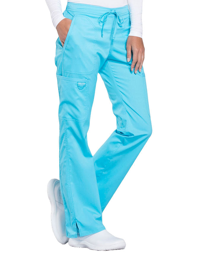 Cherokee Workwear Revolution Womens Mid Rise Moderate Flare Drawstring Pant - Turquoise