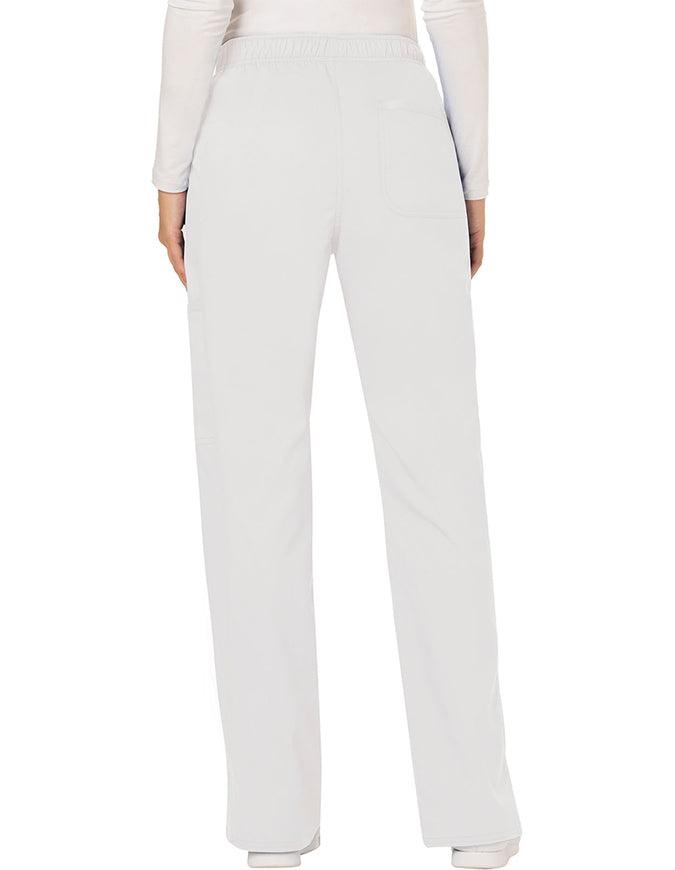 Cherokee Workwear Revolution Womens Mid Rise Moderate Flare Drawstring Petite Pant - White