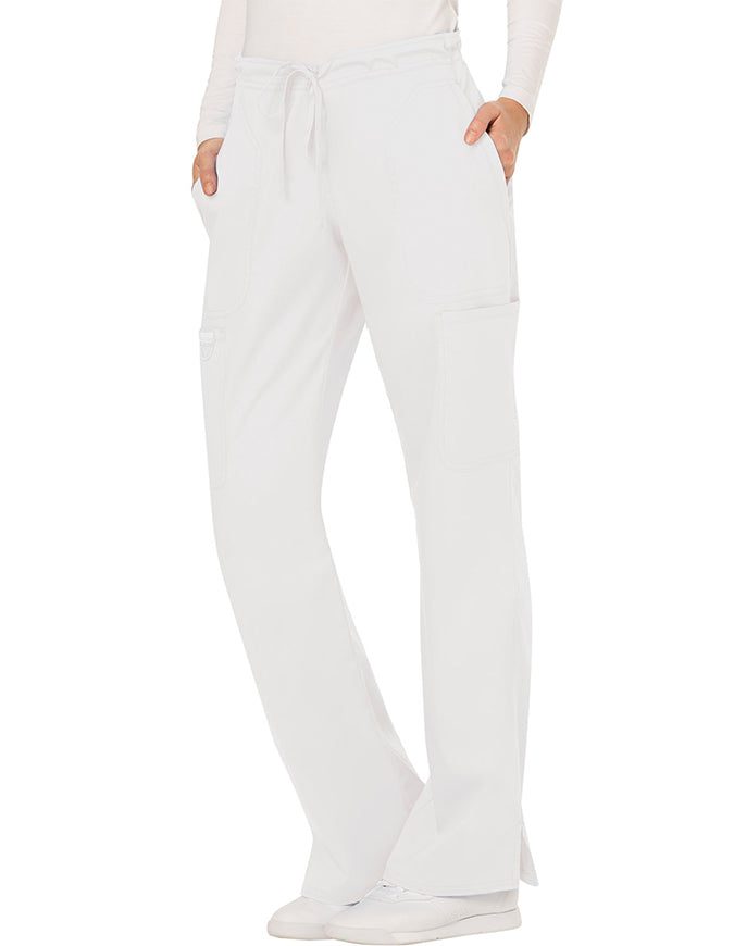 Cherokee Workwear Revolution Womens Mid Rise Moderate Flare Drawstring Pant - White