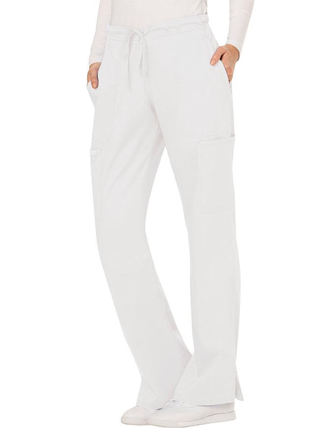 Cherokee Workwear Revolution Womens Mid Rise Moderate Flare Drawstring Petite Pant - White