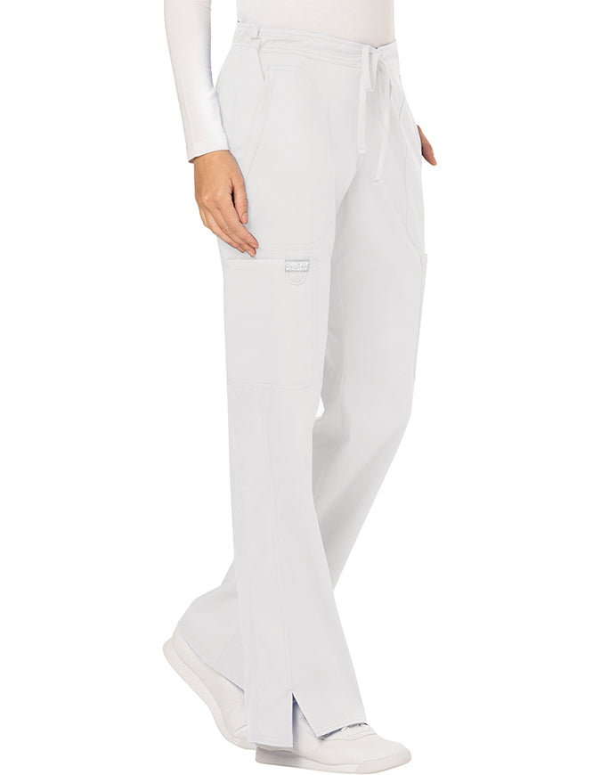 Cherokee Workwear Revolution Womens Mid Rise Moderate Flare Drawstring Pant - White