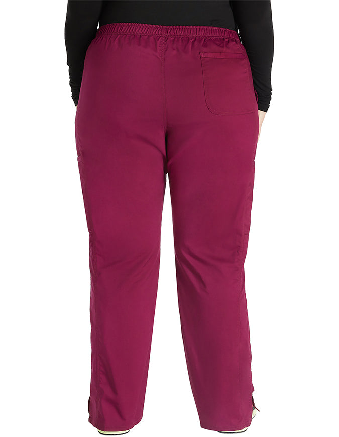 Cherokee Workwear Revolution Womens Mid Rise Moderate Flare Drawstring Pant - Wine