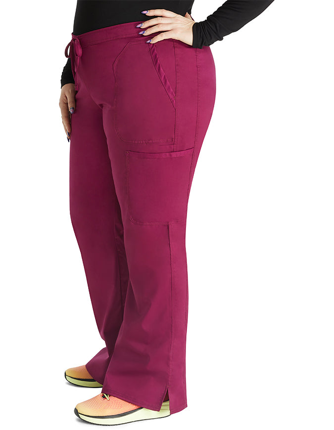 Cherokee Workwear Revolution Womens Mid Rise Moderate Flare Drawstring Pant - Wine