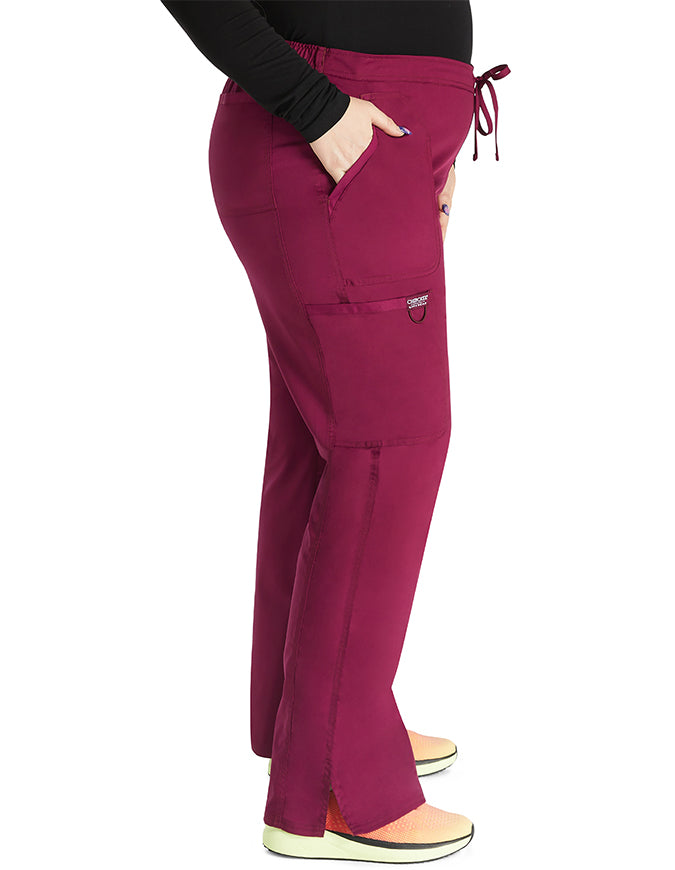 Cherokee Workwear Revolution Womens Mid Rise Moderate Flare Drawstring Pant - Wine