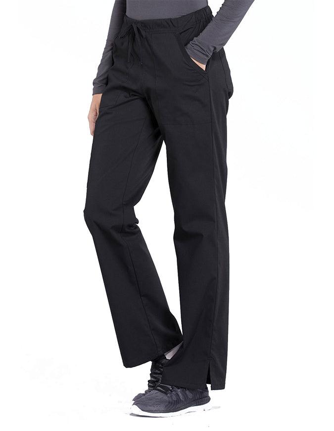 Cherokee Workwear Professionals Women's Drawstring Mid Rise Straight Leg Pant - Black