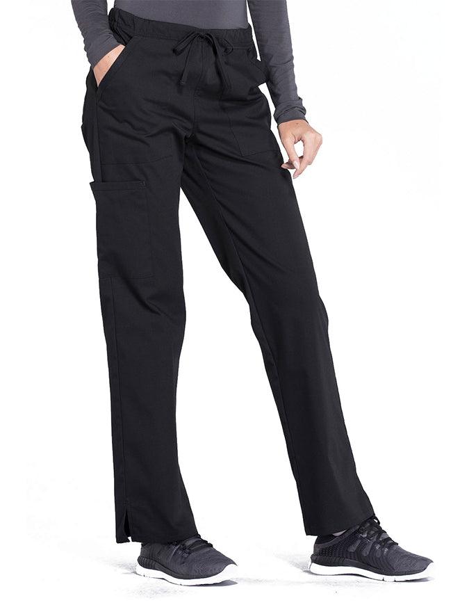 Cherokee Workwear Professionals Women's Drawstring Mid Rise Straight Leg Pant - Black