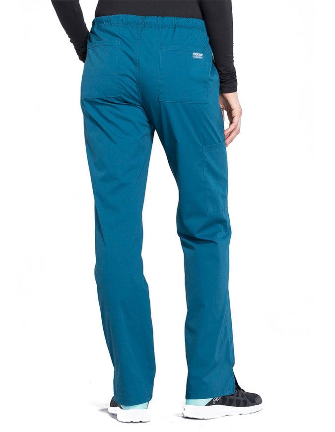 Cherokee Workwear Professionals Women's Drawstring Mid Rise Straight Leg Pant - Caribbean Blue