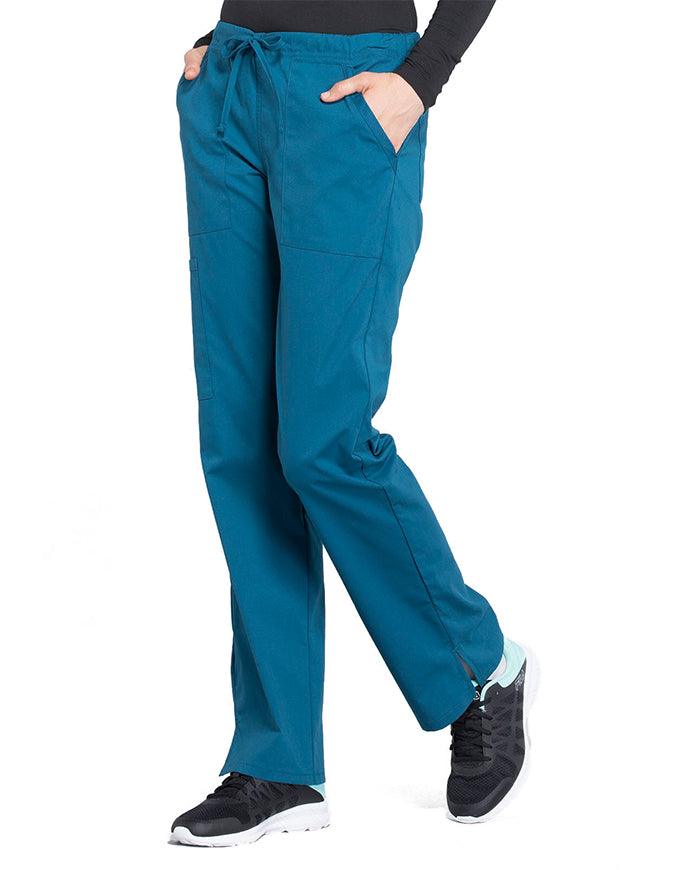 Cherokee Workwear Professionals Women's Drawstring Mid Rise Straight Leg Pant - Caribbean Blue