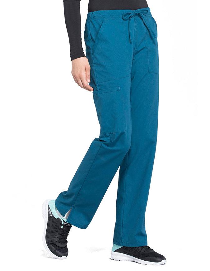 Cherokee Workwear Professionals Women's Drawstring Mid Rise Straight Leg Pant - Caribbean Blue