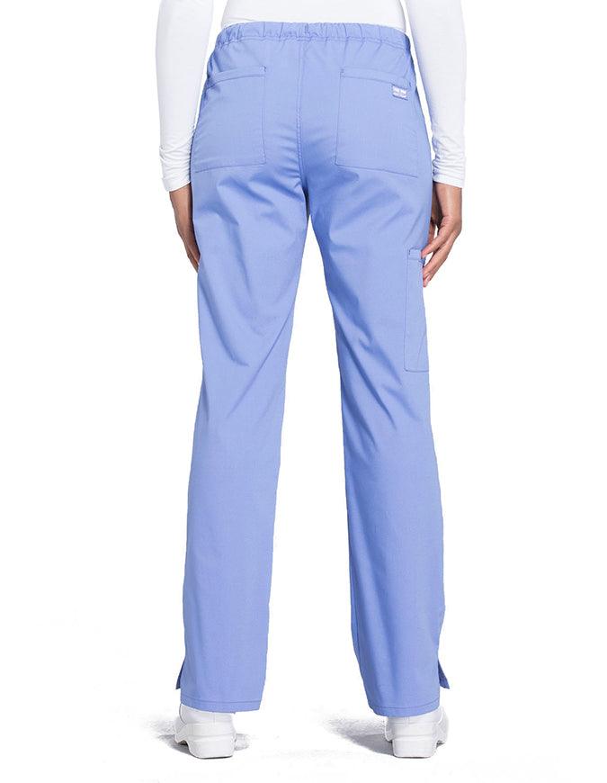 Cherokee Workwear Professionals Women's Drawstring Mid Rise Straight Leg Petite Pant - Ciel Blue